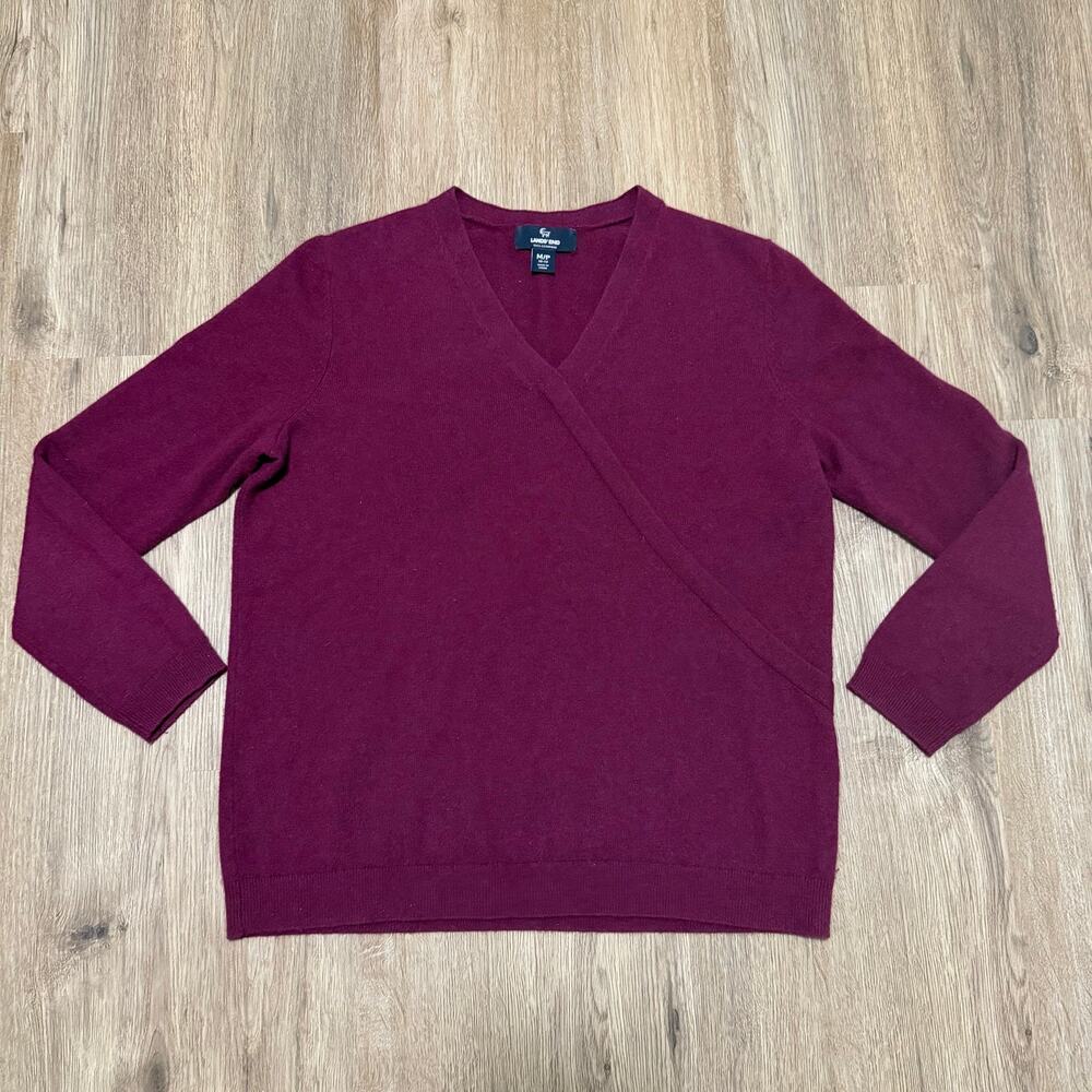 Lands End 100% Cashmere Purple Faux Wrap V-Neck Sweater Women's Size Medium